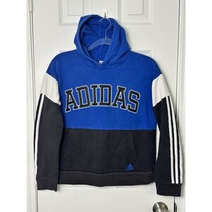 Adidas Boys Color Block Hoodie Pullover Size Youth L14-16‎ Black Blue 3 Stripes